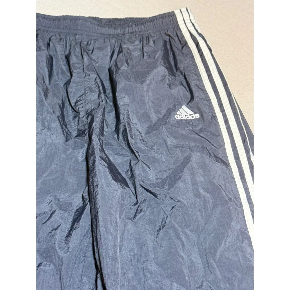 Adidas Track Pants XL Vintage Windbreaker Nylon Black White 3 Stripe Mens